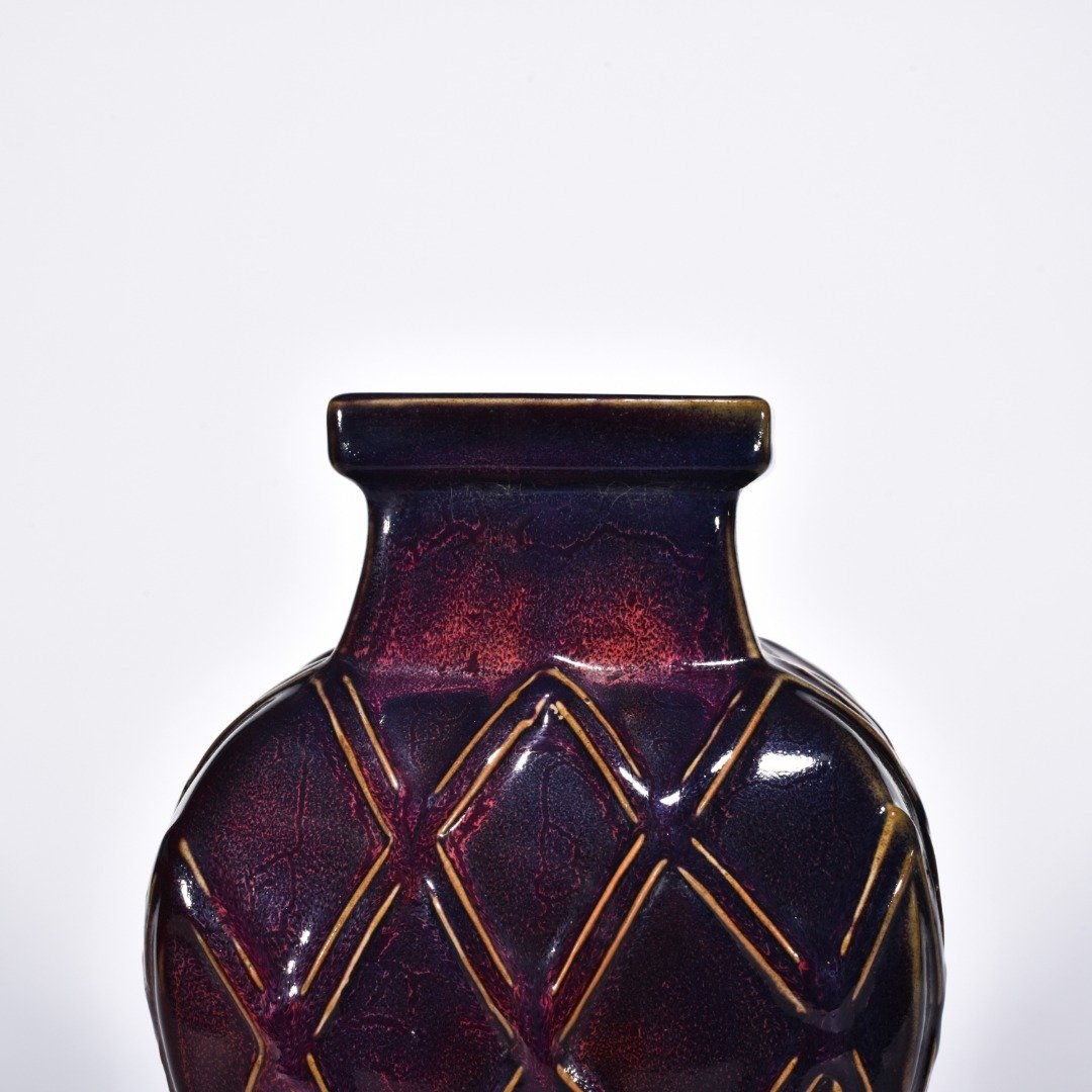 Song Dynasty Jun kiln rose purple glaze fish basket square statue