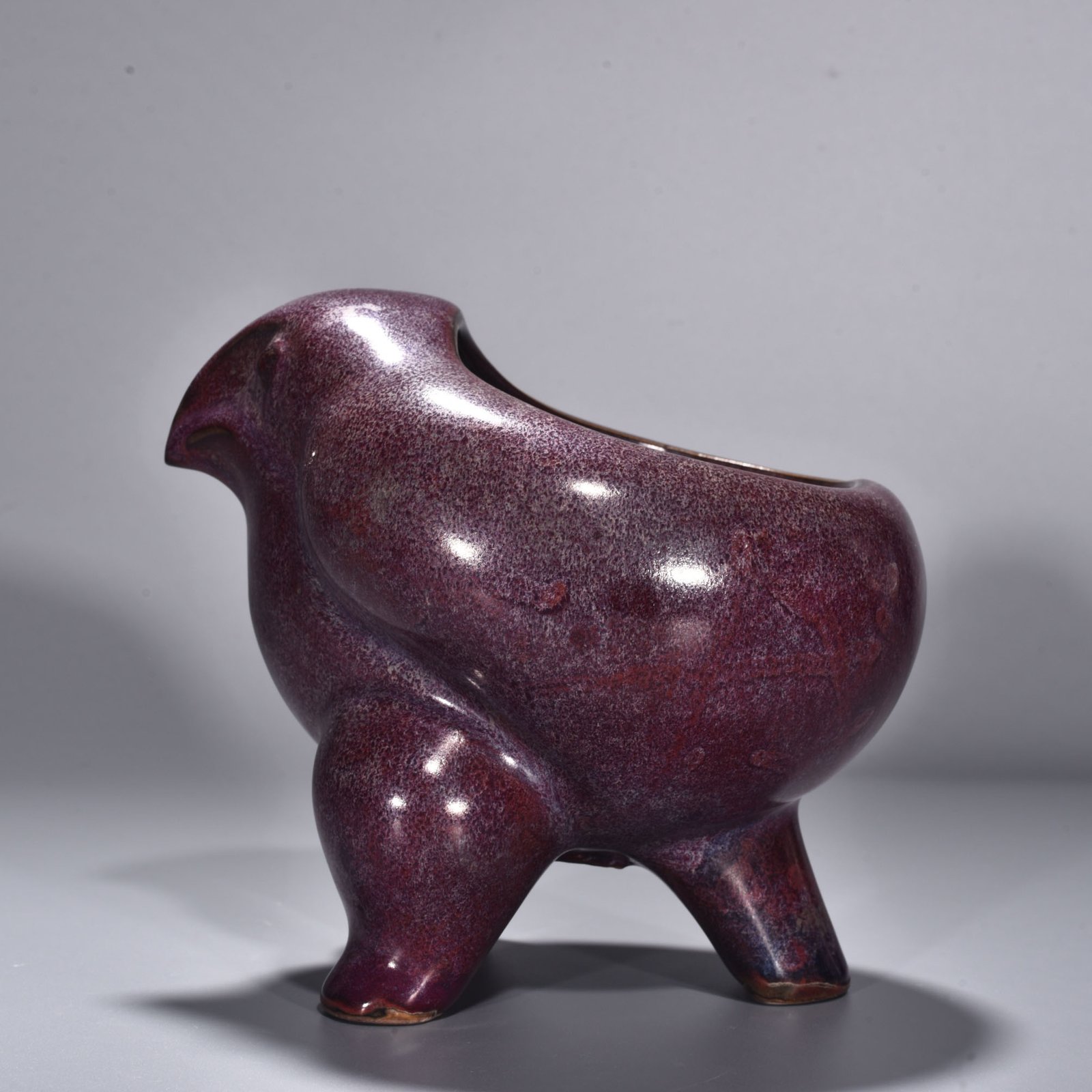 Song Dynasty Jun kiln rose purple glaze bird and animal statue Washed