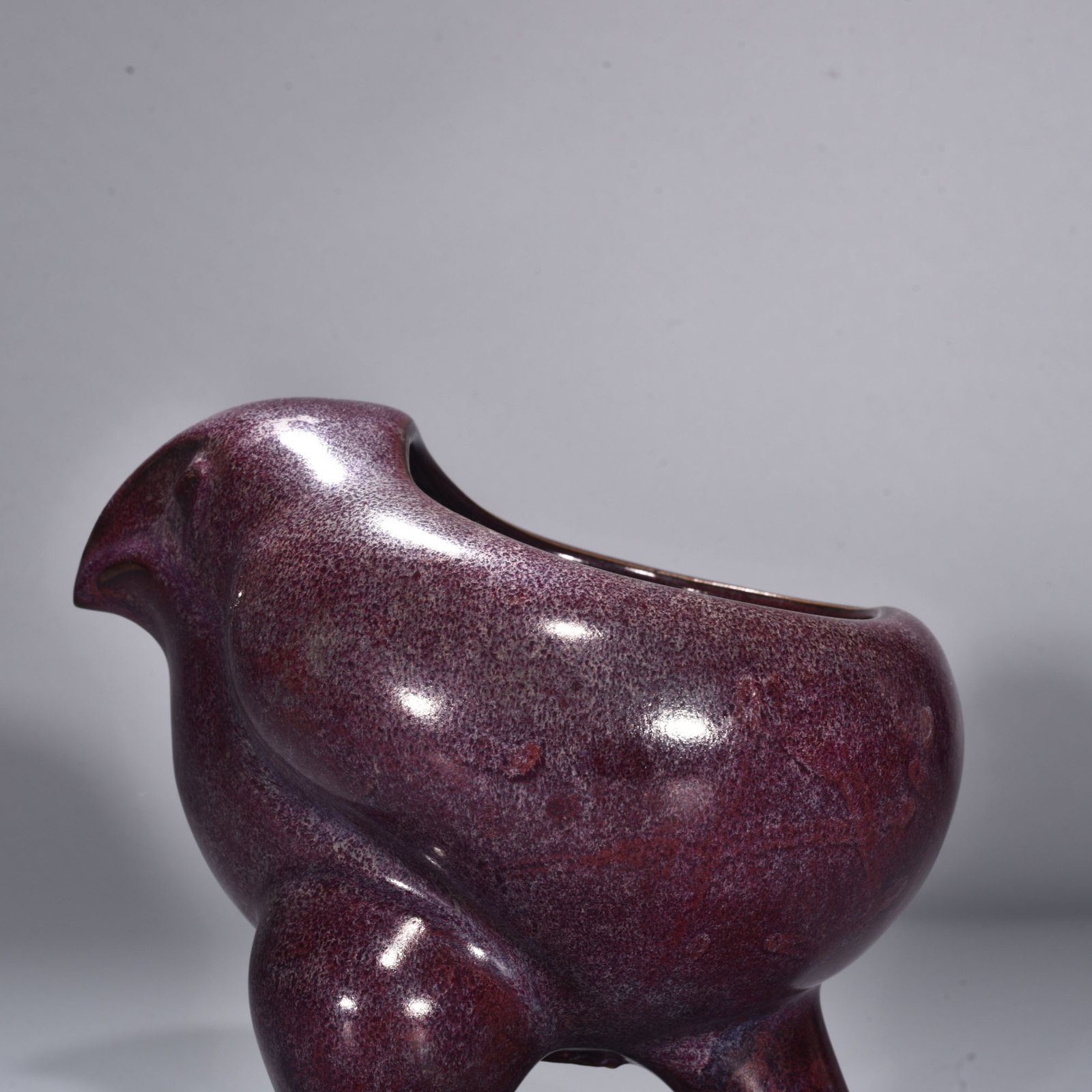Song Dynasty Jun kiln rose purple glaze bird and animal statue Washed