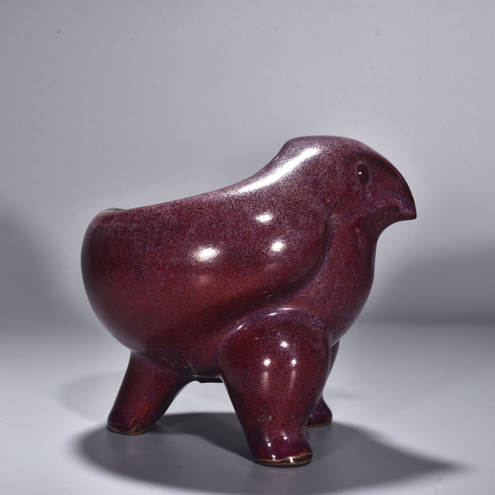 Song Dynasty Jun kiln rose purple glaze bird and animal statue Washed