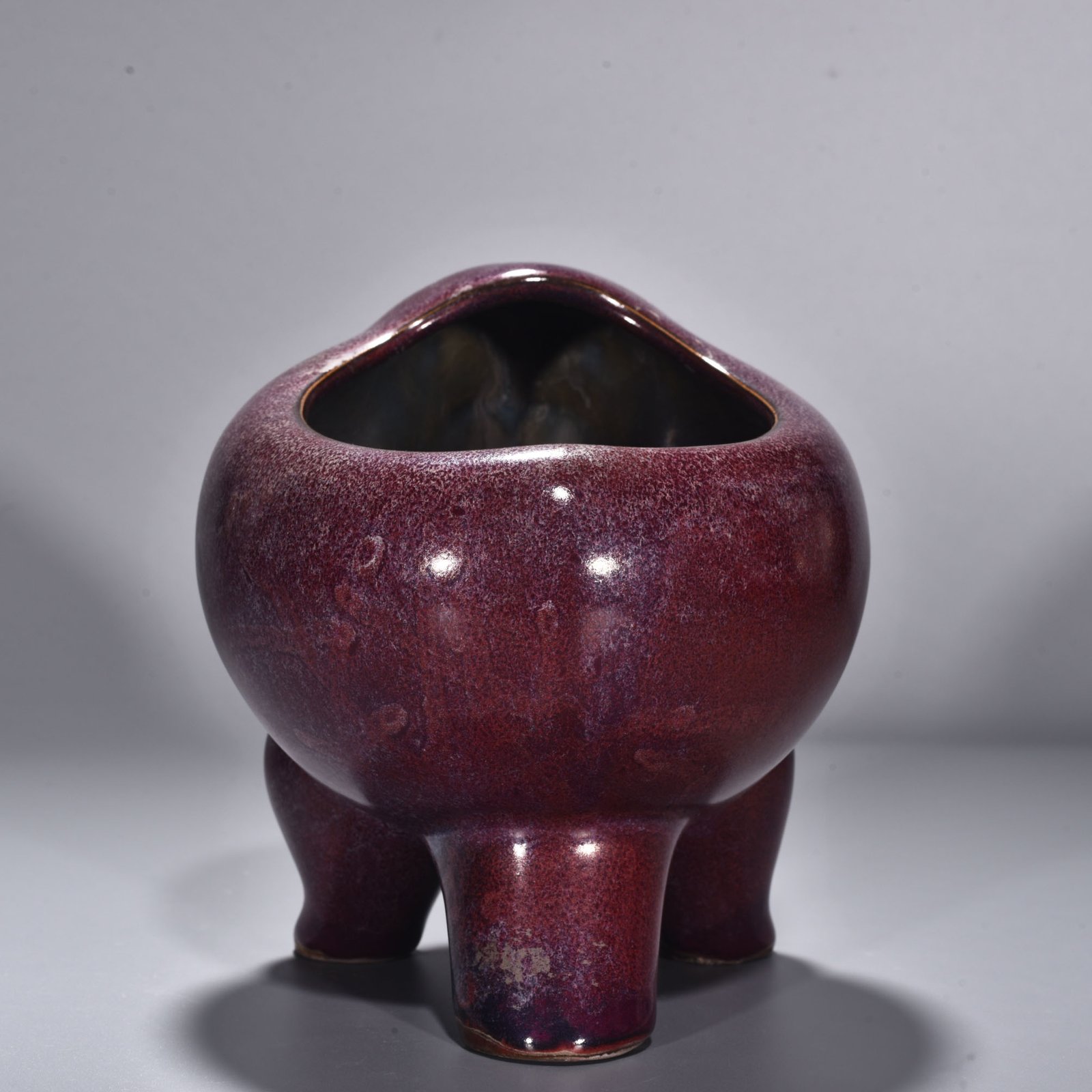 Song Dynasty Jun kiln rose purple glaze bird and animal statue Washed