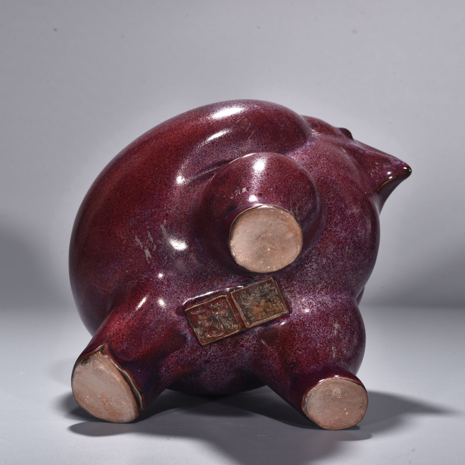 Song Dynasty Jun kiln rose purple glaze bird and animal statue Washed