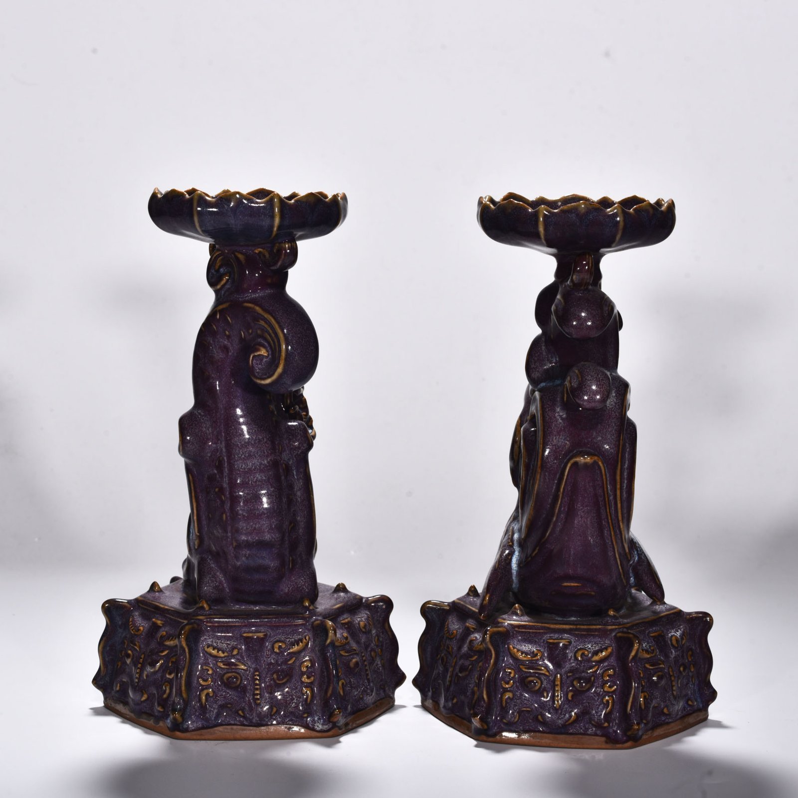 Song Dynasty Jun Kiln Rose purple glaze dragon and phoenix candlestick