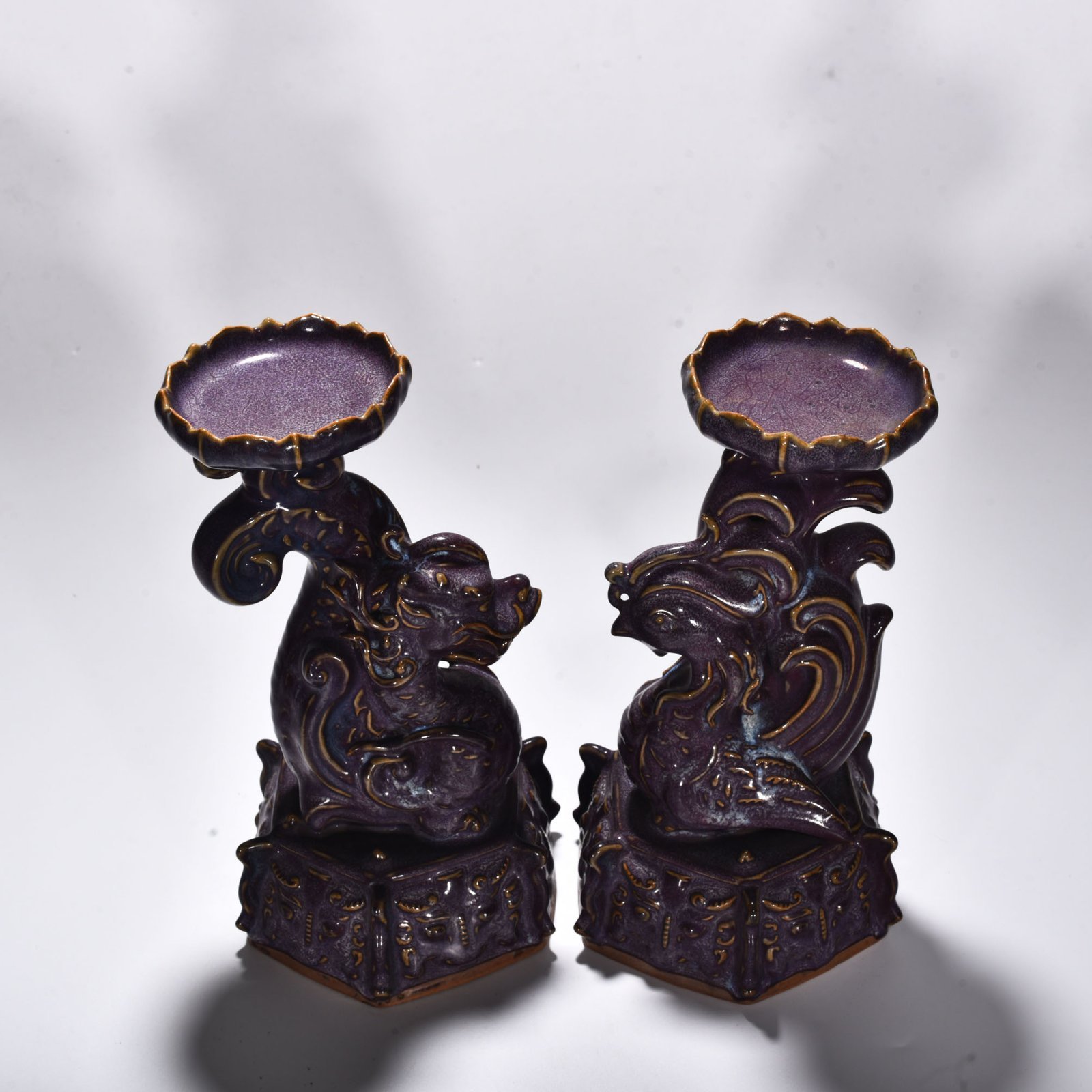 Song Dynasty Jun Kiln Rose purple glaze dragon and phoenix candlestick