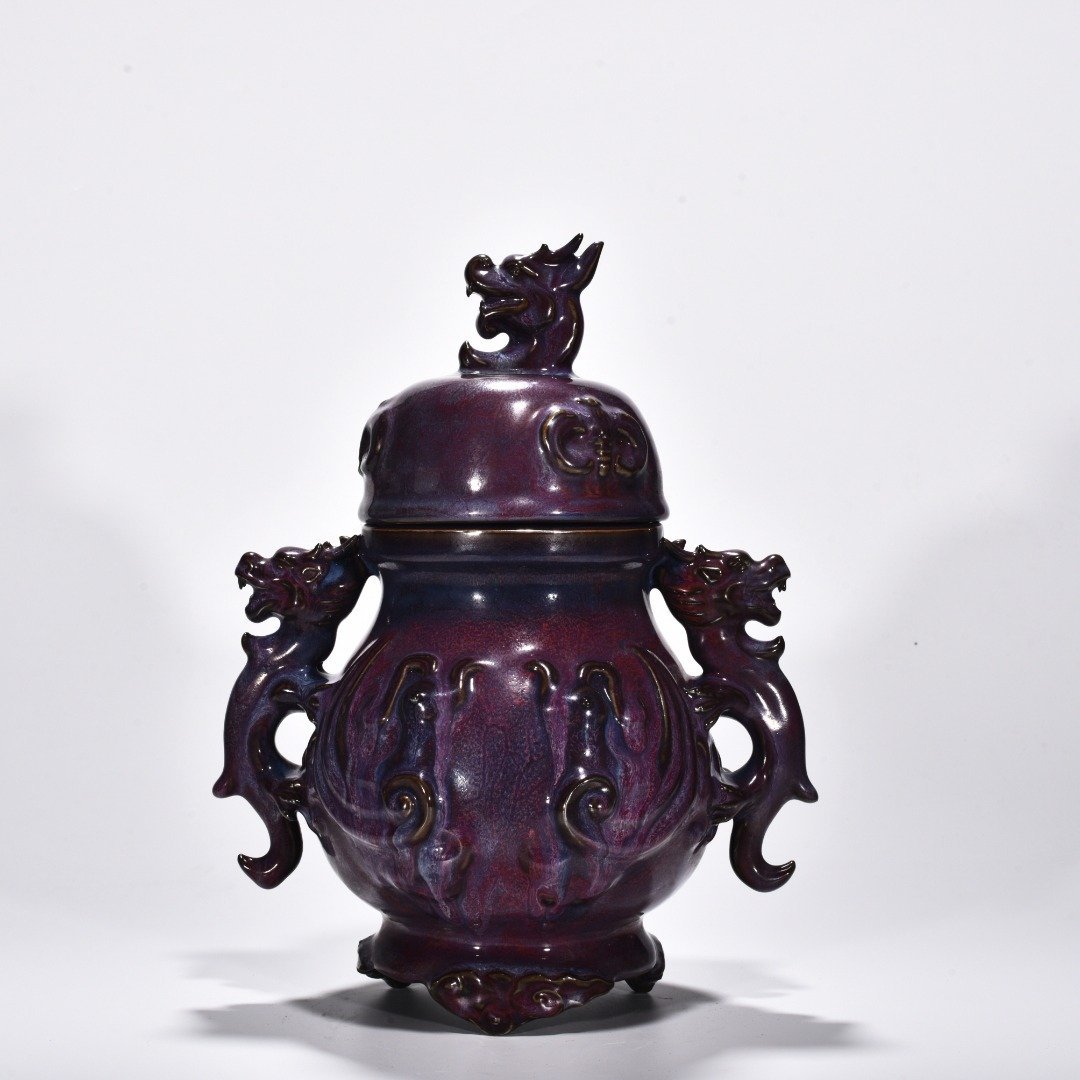Song Dynasty Jun kiln rose purple glaze dragon ear jar
