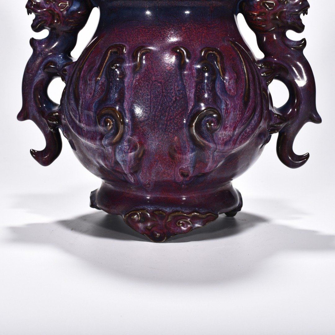 Song Dynasty Jun kiln rose purple glaze dragon ear jar