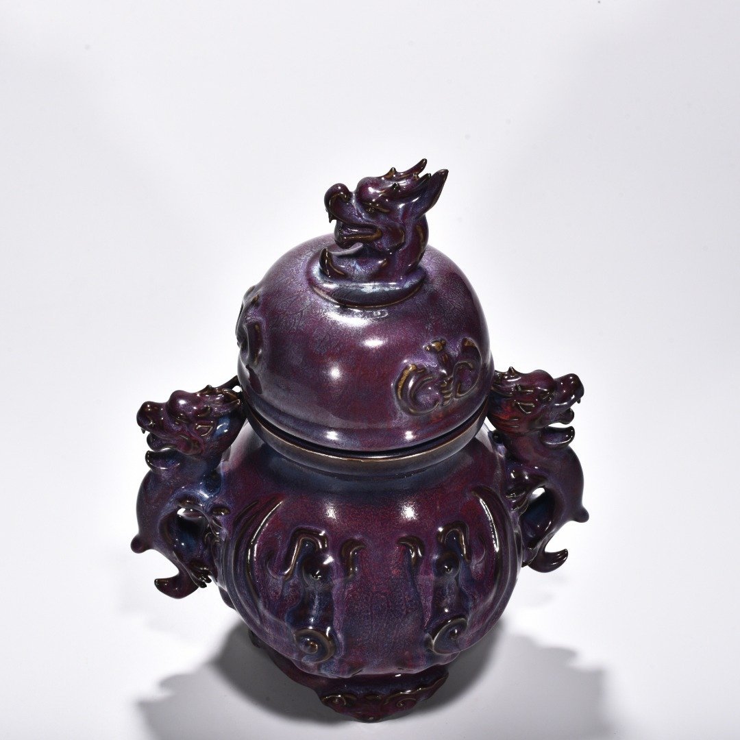 Song Dynasty Jun kiln rose purple glaze dragon ear jar