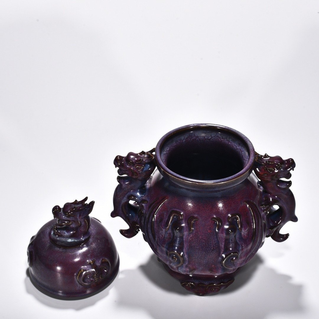 Song Dynasty Jun kiln rose purple glaze dragon ear jar