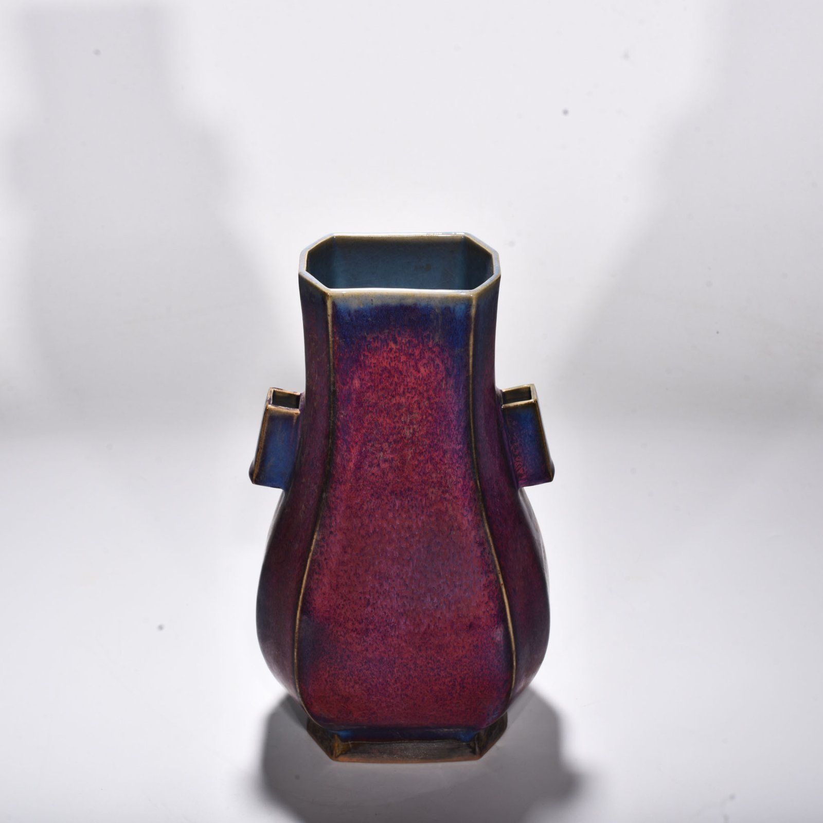 Song Dynasty Jun kiln rose red glaze octagonal ear vase