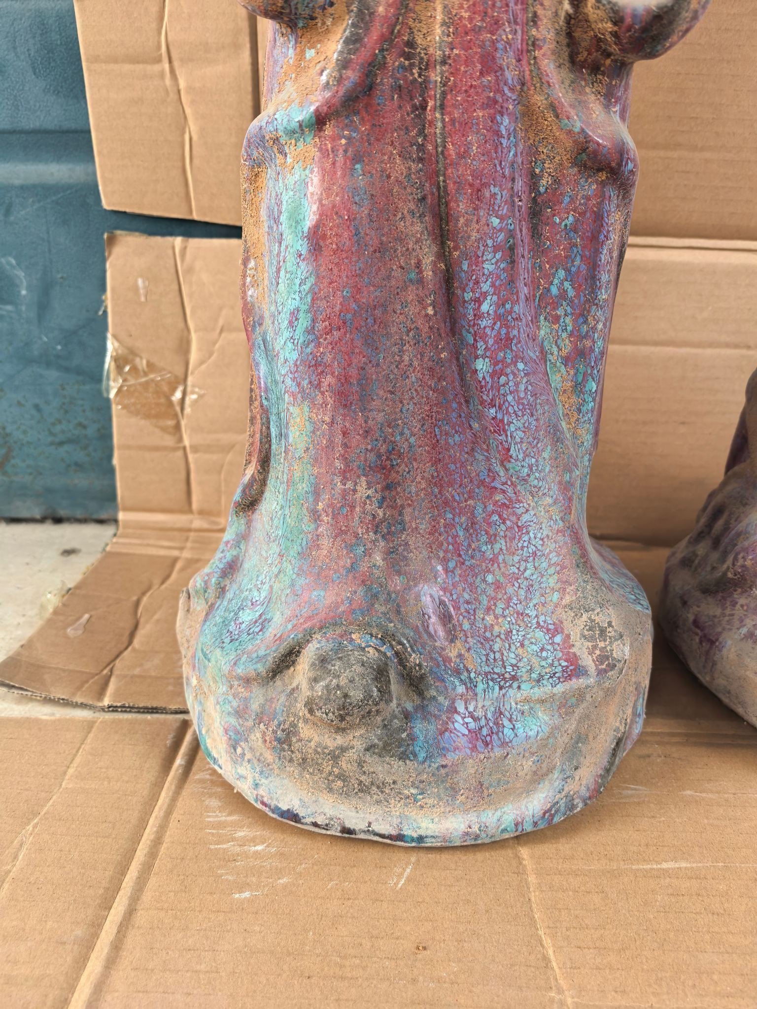 Song Dynasty Jun kiln rose red glaze green spot boy and girl statue
