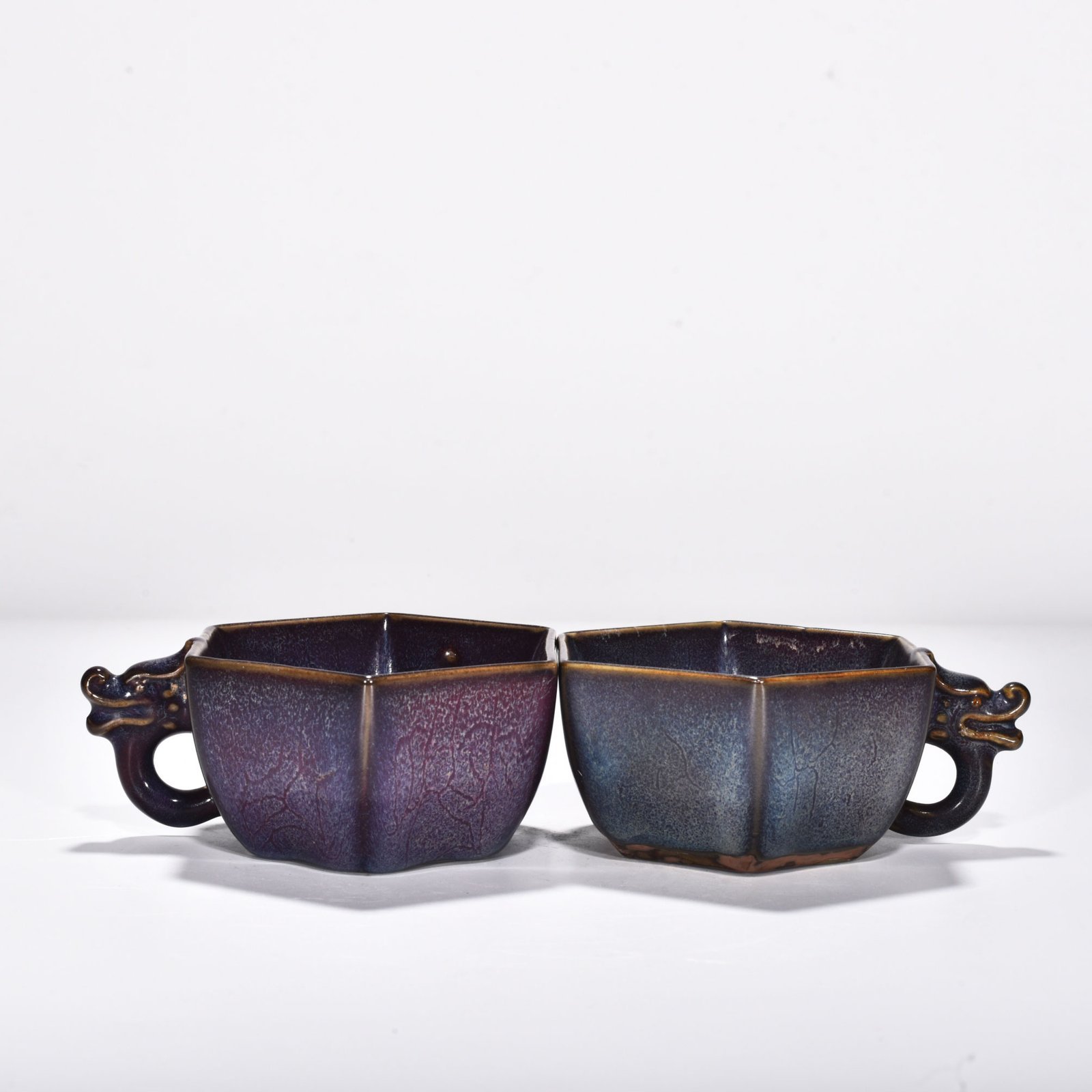 Song Dynasty Jun Kiln blue-glazed eight-sided dragon-handled cup