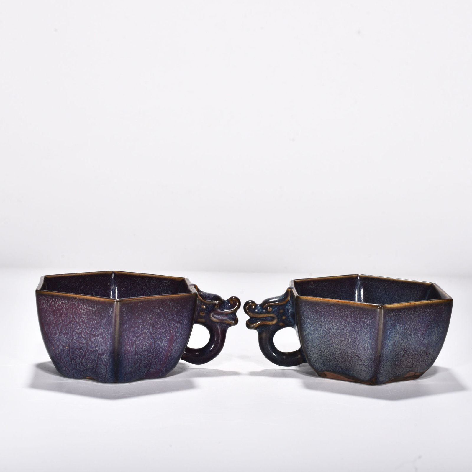 Song Dynasty Jun Kiln blue-glazed eight-sided dragon-handled cup