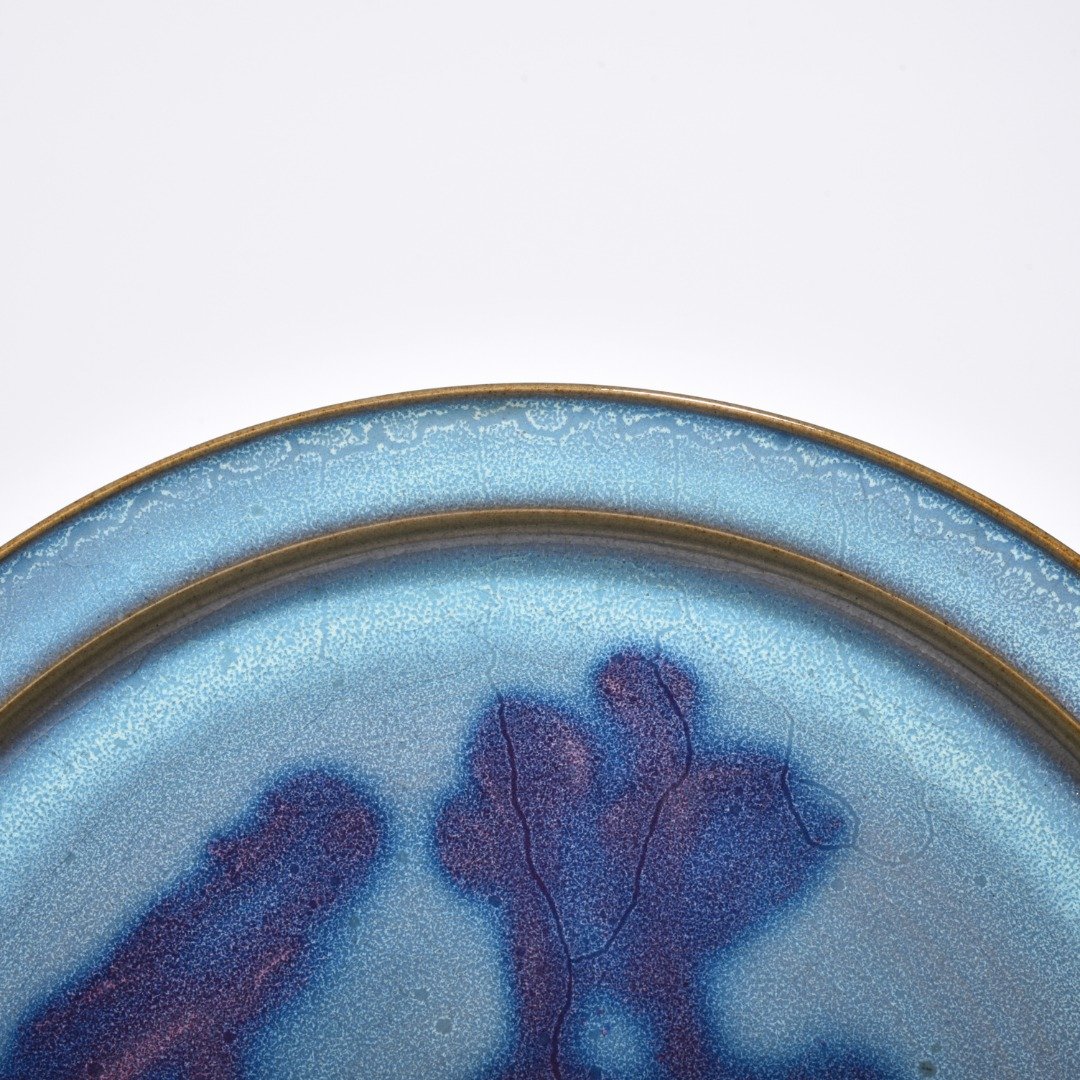 Song Dynasty Jun kiln blue glaze rose purple Buddha folding rim plate