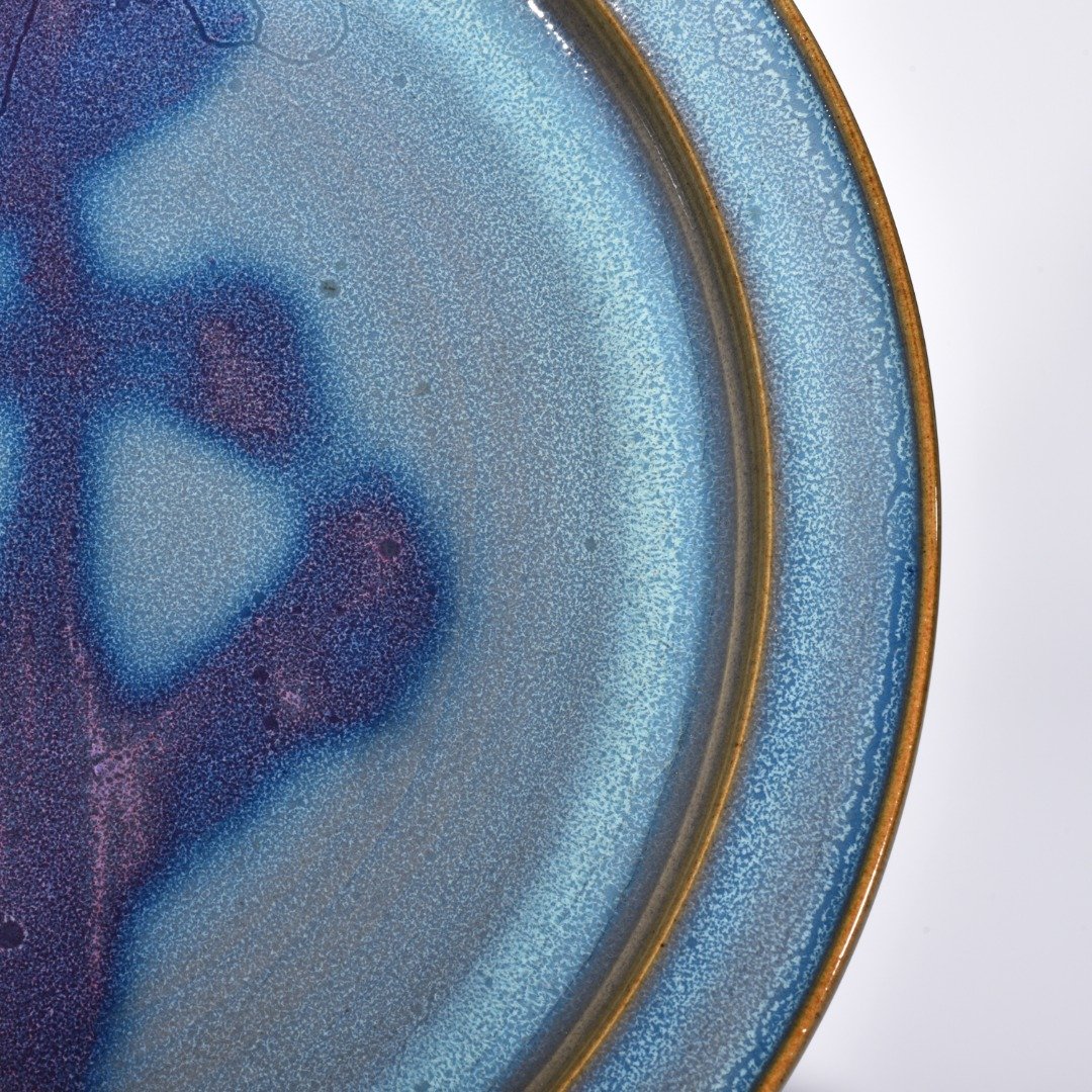 Song Dynasty Jun kiln blue glaze rose purple Buddha folding rim plate