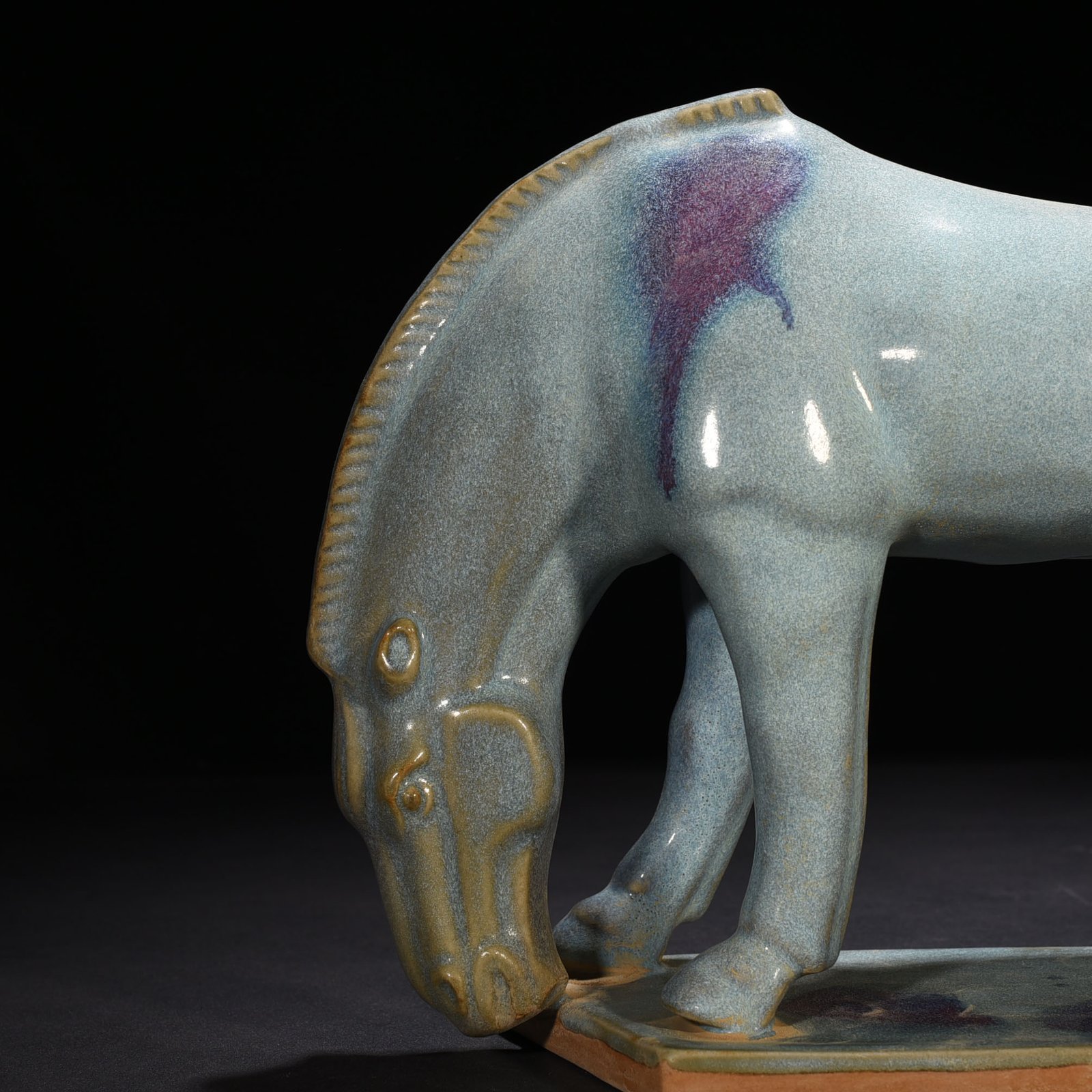 Song Dynasty Jun kiln blue glaze rose purple spotted drinking horse