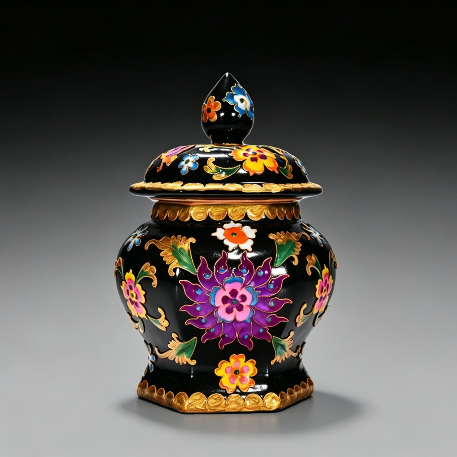 Song Dynasty Heiru cloisonné enamel flower pattern Bafang General lid jar