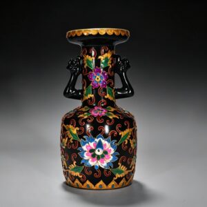 Song Dynasty Heiru cloisonné enamel flower pattern phoenix ear plate-mouth vase