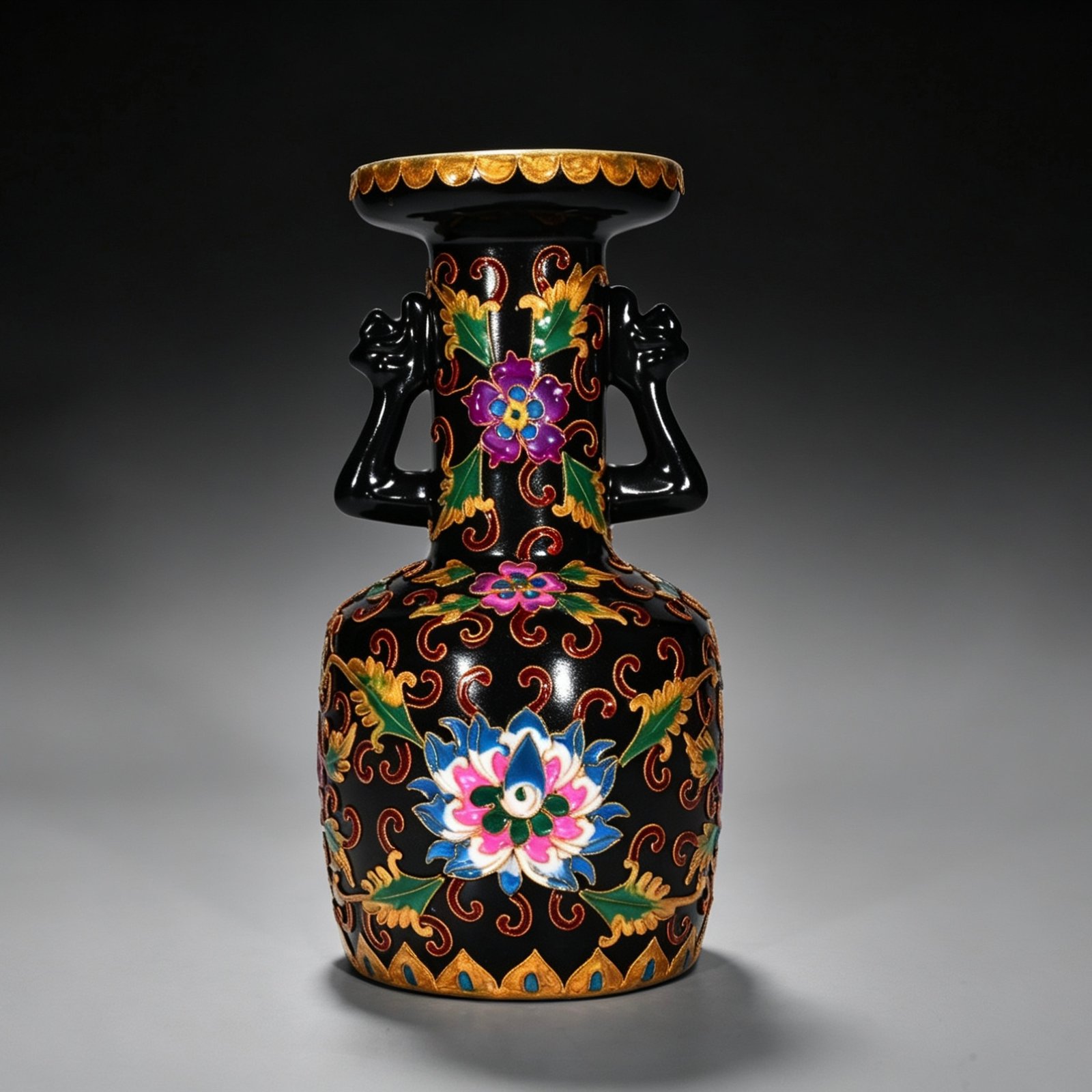 Song Dynasty Heiru cloisonné enamel flower pattern phoenix ear plate-mouth vase