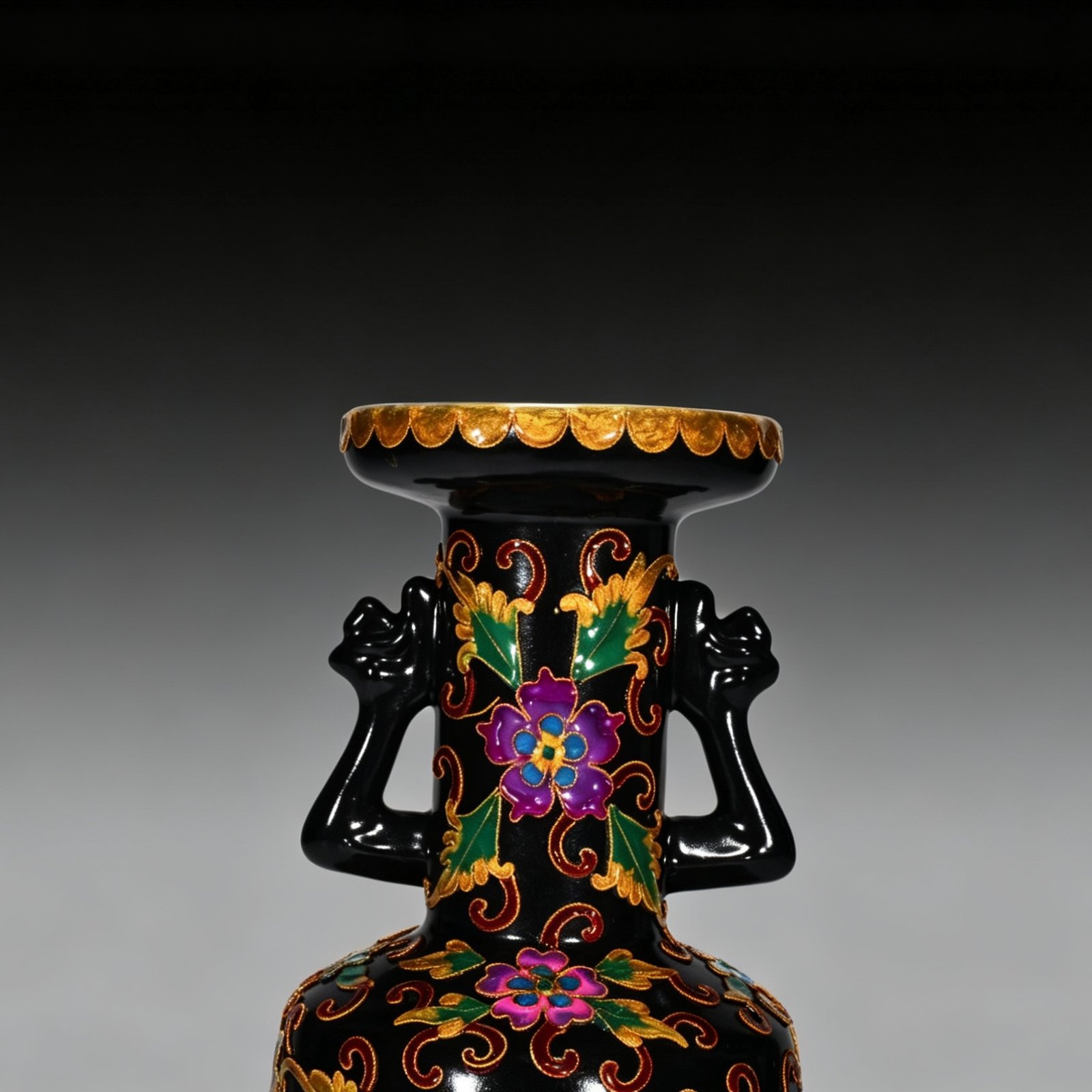 Song Dynasty Heiru cloisonné enamel flower pattern phoenix ear plate-mouth vase