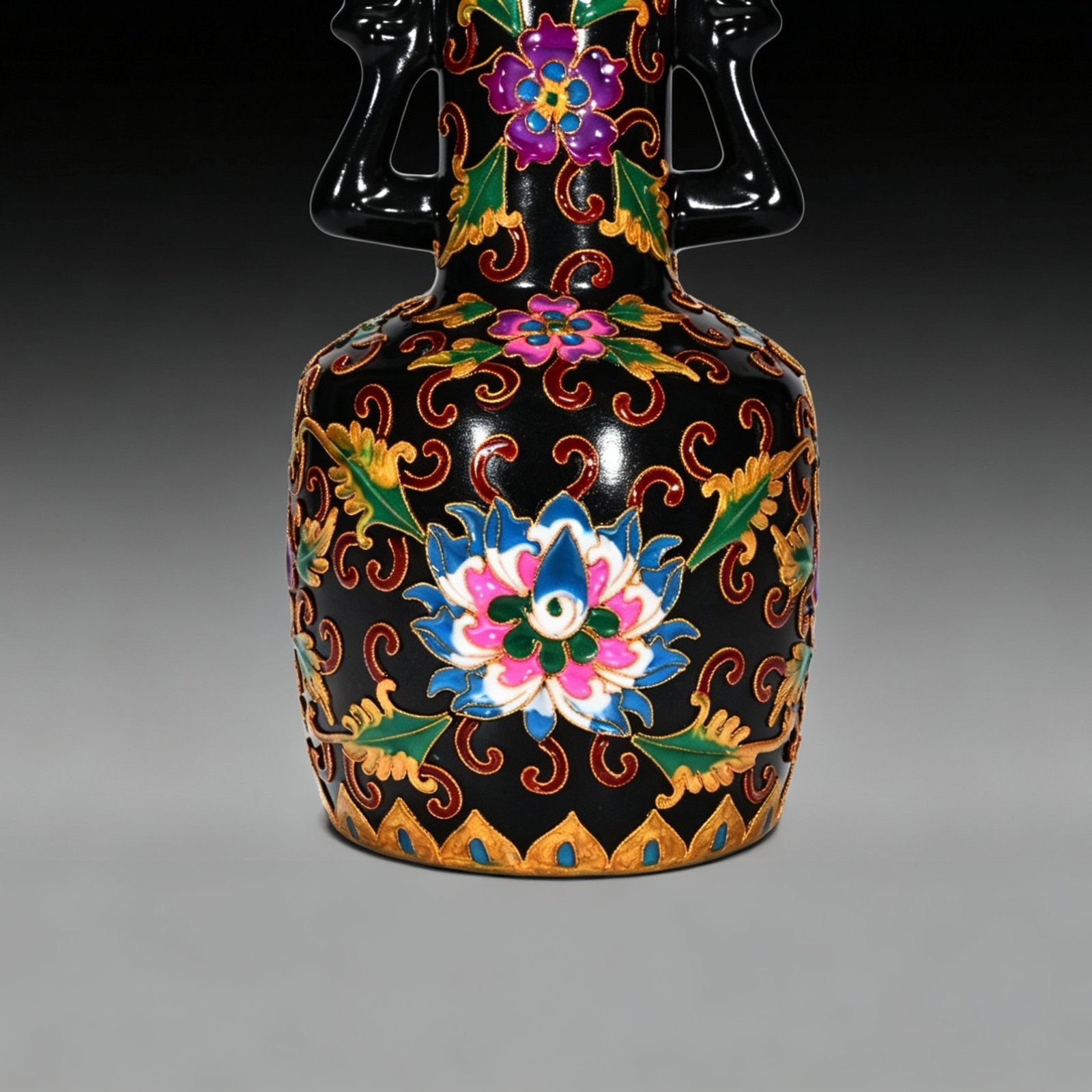 Song Dynasty Heiru cloisonné enamel flower pattern phoenix ear plate-mouth vase