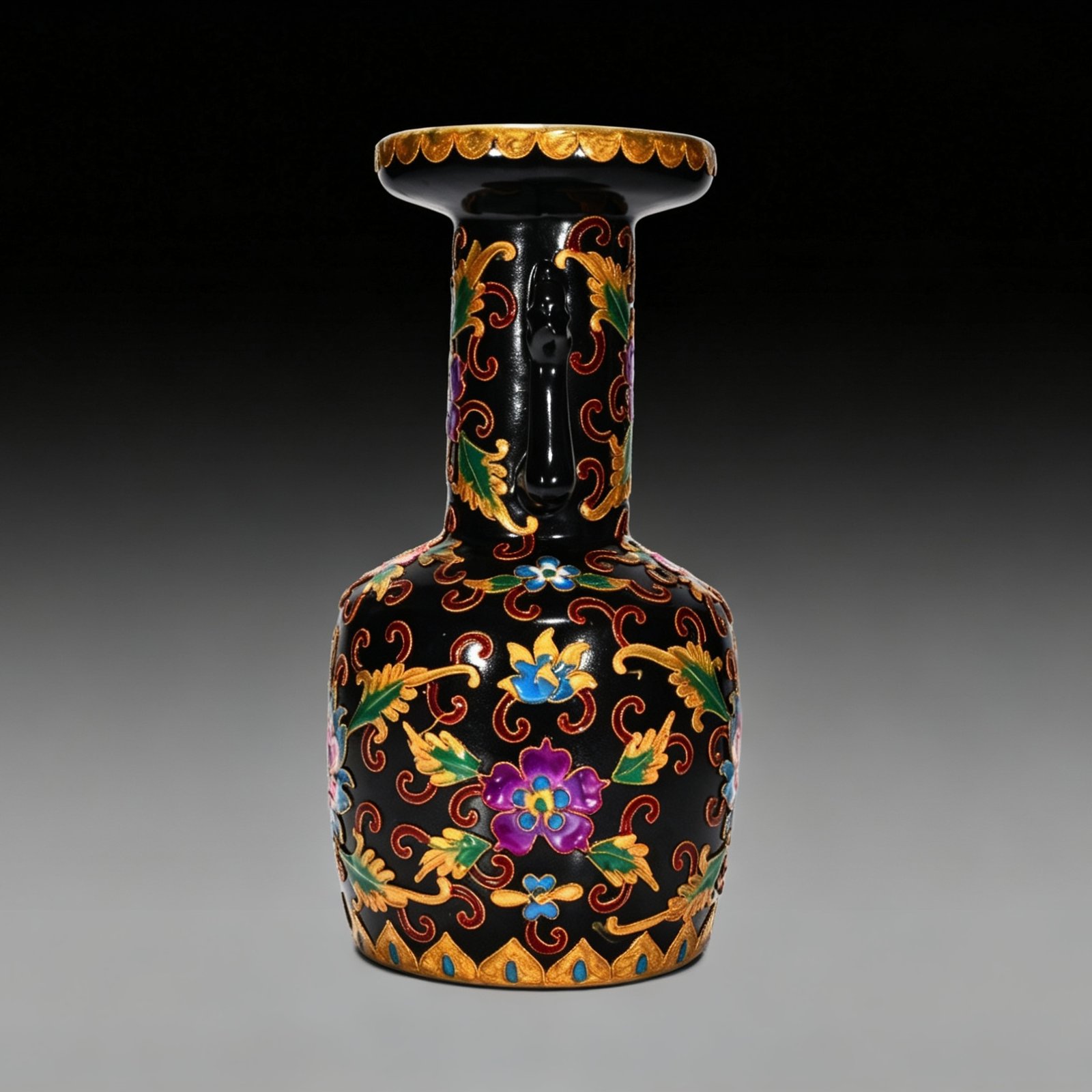 Song Dynasty Heiru cloisonné enamel flower pattern phoenix ear plate-mouth vase
