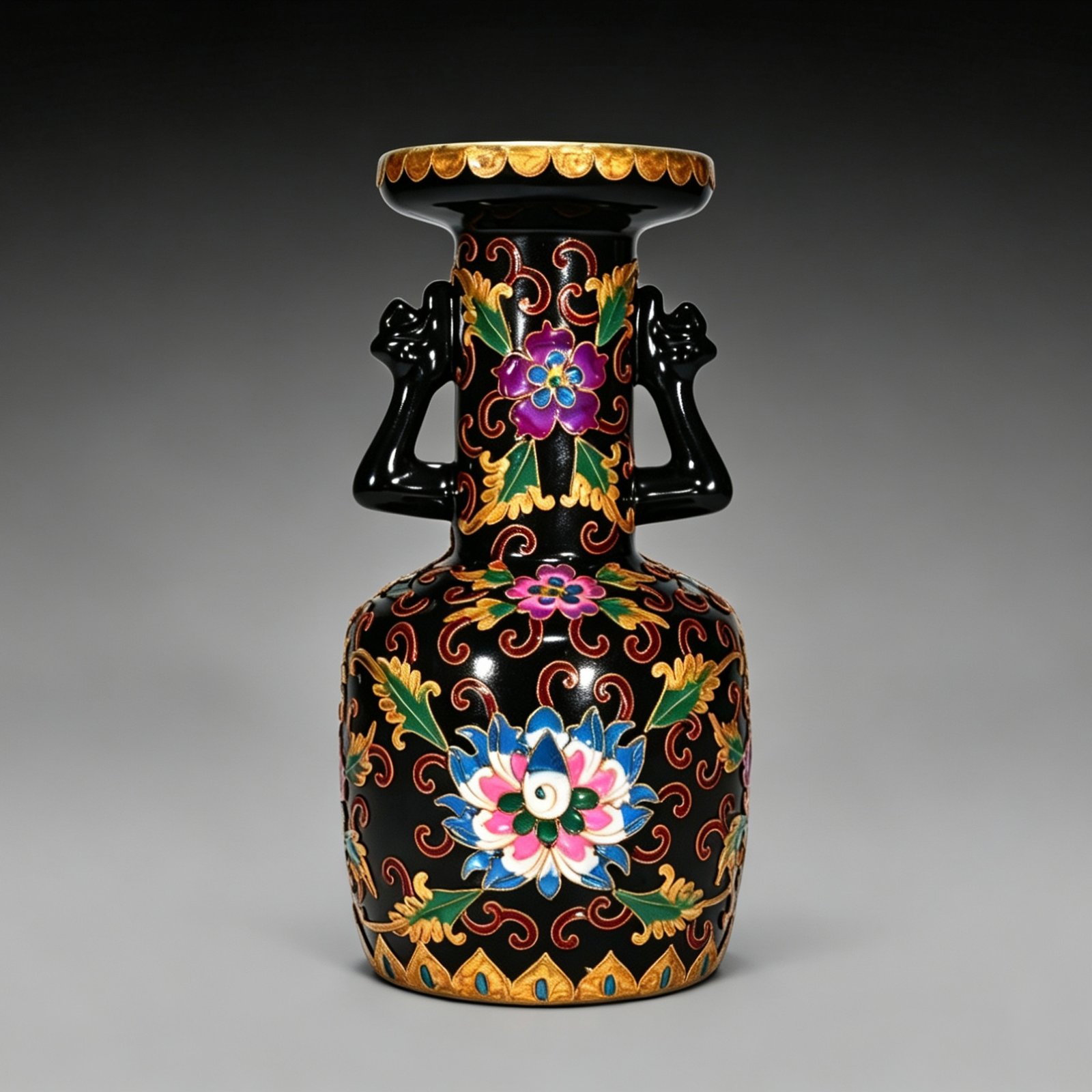 Song Dynasty Heiru cloisonné enamel flower pattern phoenix ear plate-mouth vase