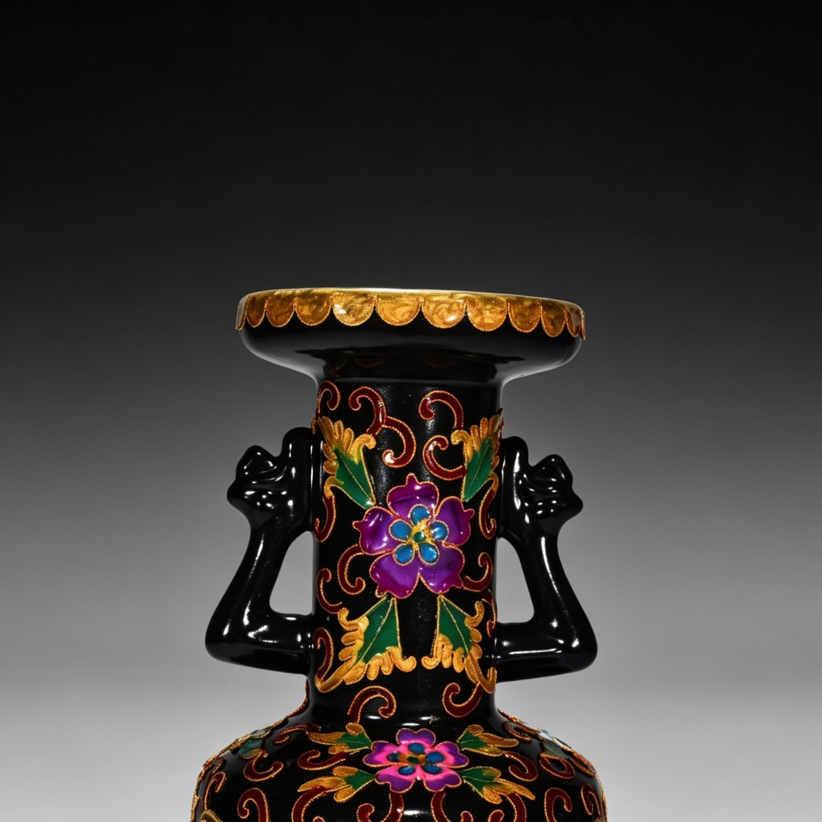 Song Dynasty Heiru cloisonné enamel flower pattern phoenix ear plate-mouth vase