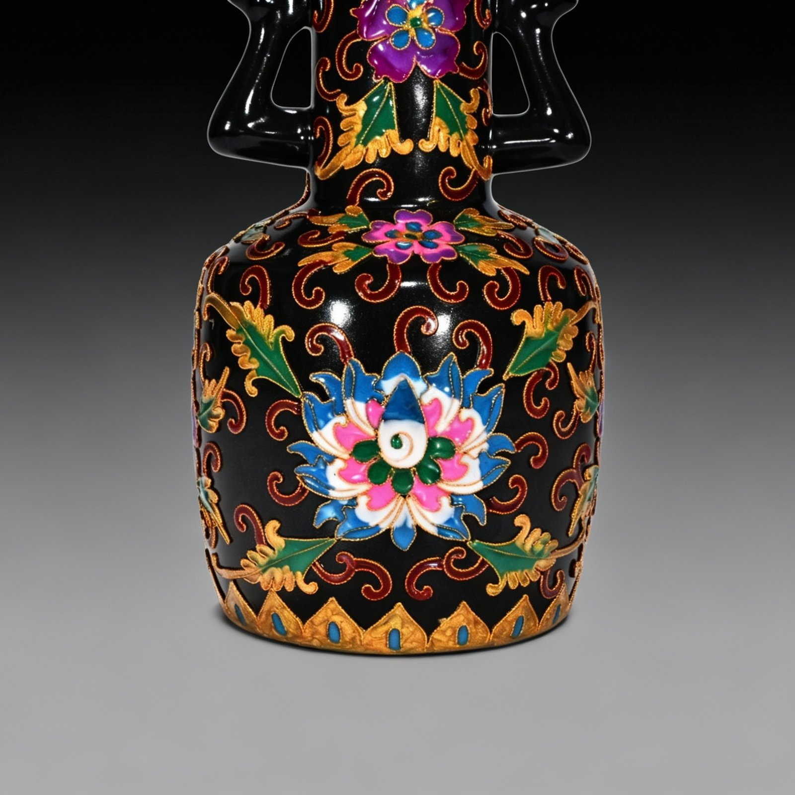 Song Dynasty Heiru cloisonné enamel flower pattern phoenix ear plate-mouth vase