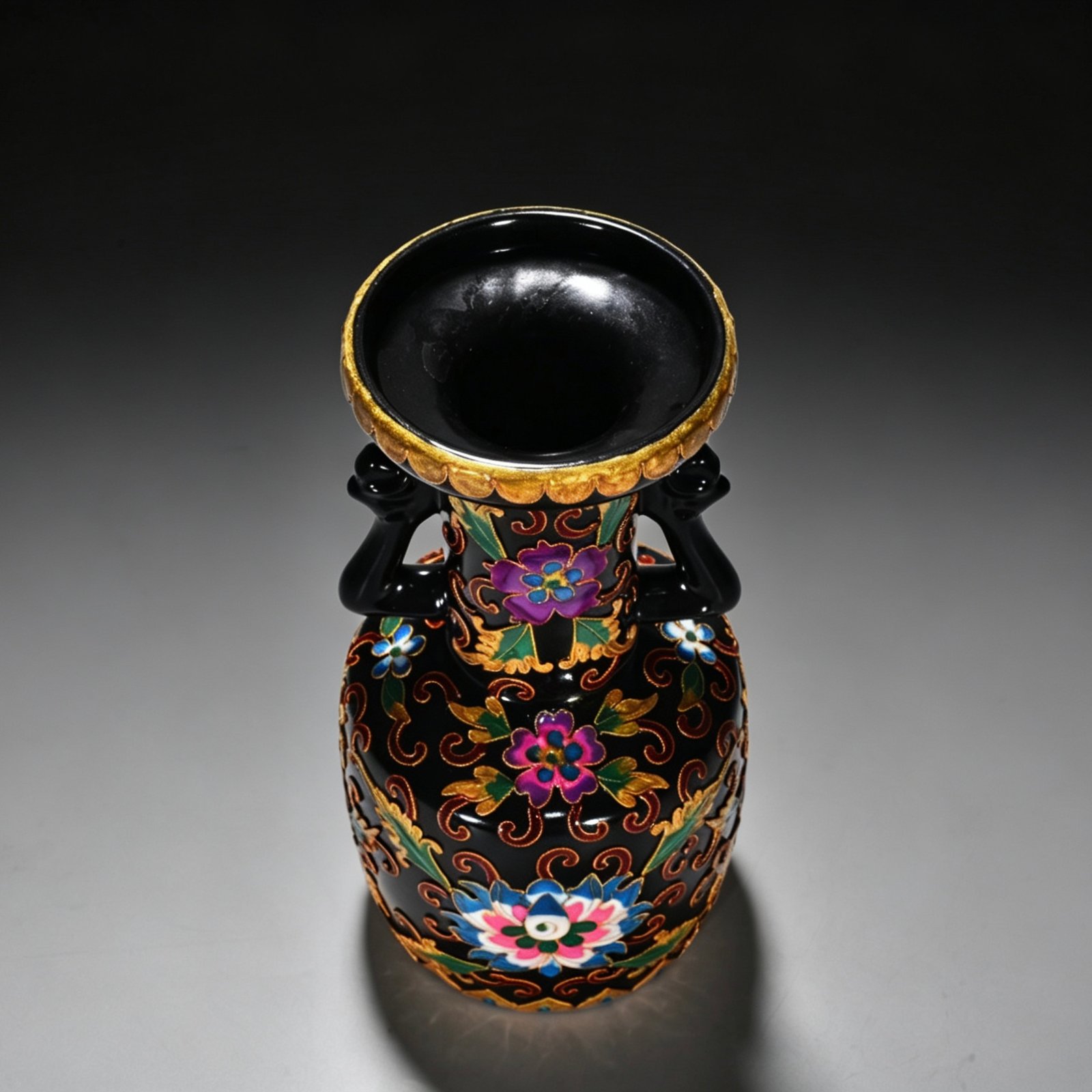 Song Dynasty Heiru cloisonné enamel flower pattern phoenix ear plate-mouth vase