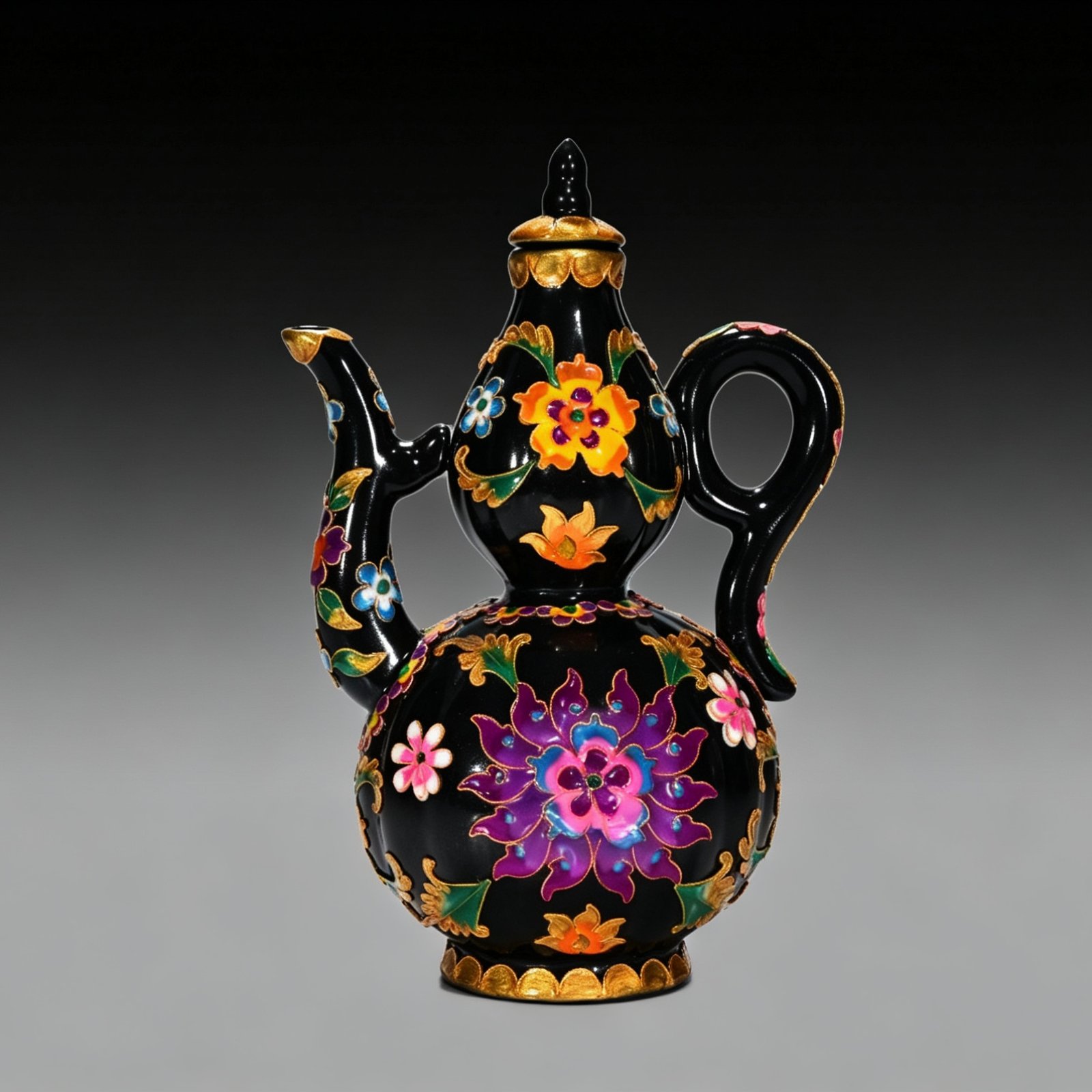Song Dynasty Heiru cloisonné enamel gourd ewer with floral pattern