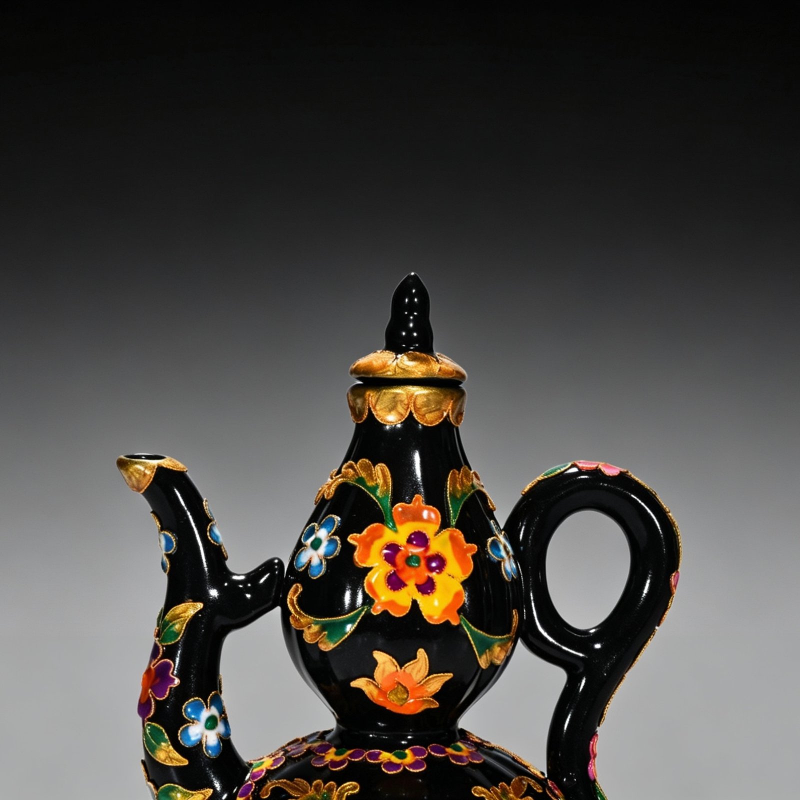 Song Dynasty Heiru cloisonné enamel gourd ewer with floral pattern