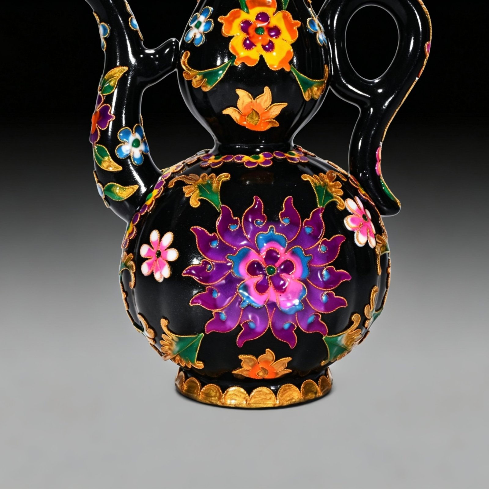 Song Dynasty Heiru cloisonné enamel gourd ewer with floral pattern
