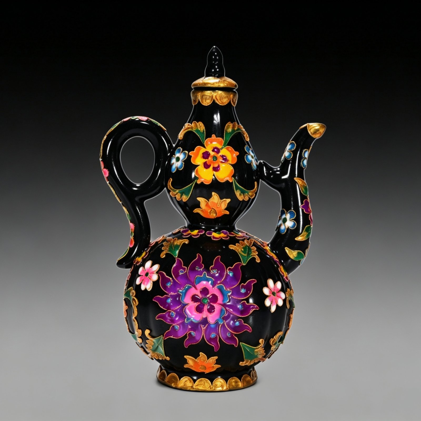 Song Dynasty Heiru cloisonné enamel gourd ewer with floral pattern