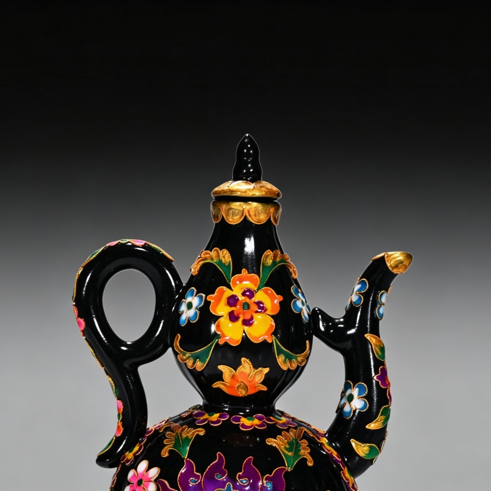 Song Dynasty Heiru cloisonné enamel gourd ewer with floral pattern