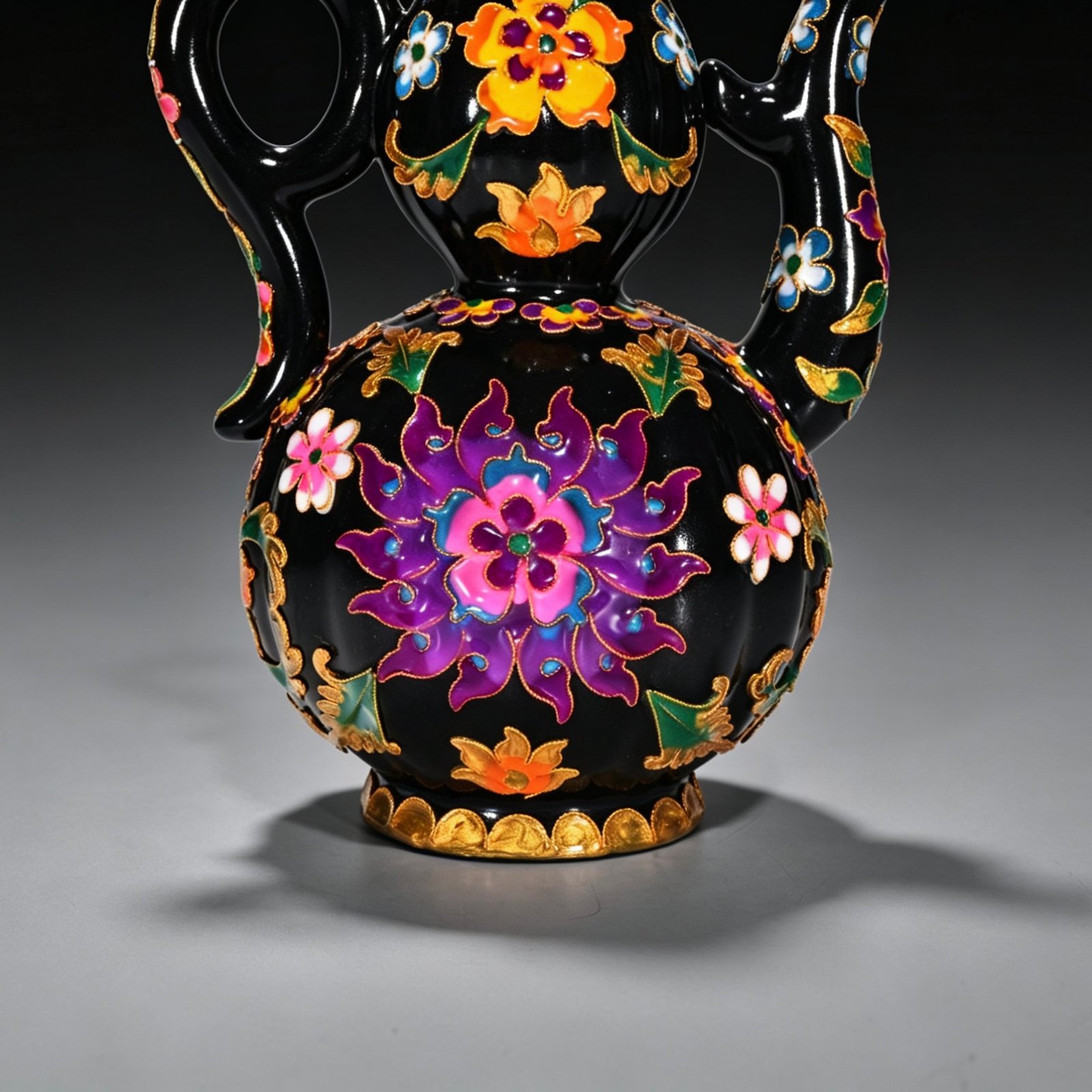 Song Dynasty Heiru cloisonné enamel gourd ewer with floral pattern