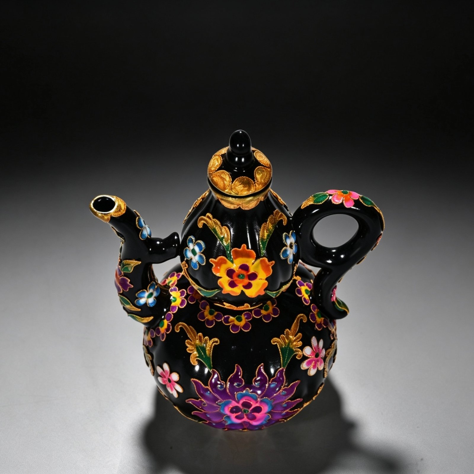 Song Dynasty Heiru cloisonné enamel gourd ewer with floral pattern