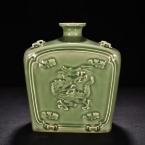 Song Dynasty Longquan kiln plum celadon glazed flat vase