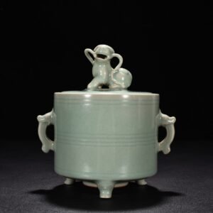 Song Dynasty Longquan kiln pink celadon glaze three-legged and double-eared smoker