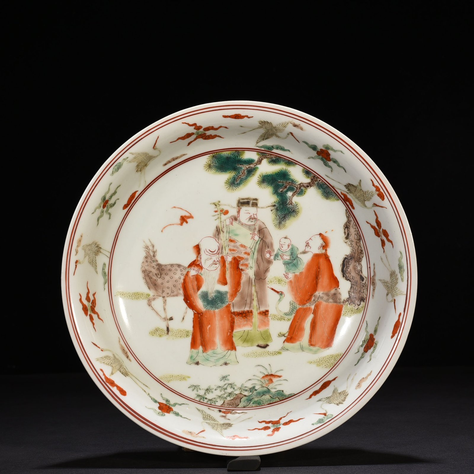 Ming Dynasty Wanli multicolored three-star high-illumination figure plate