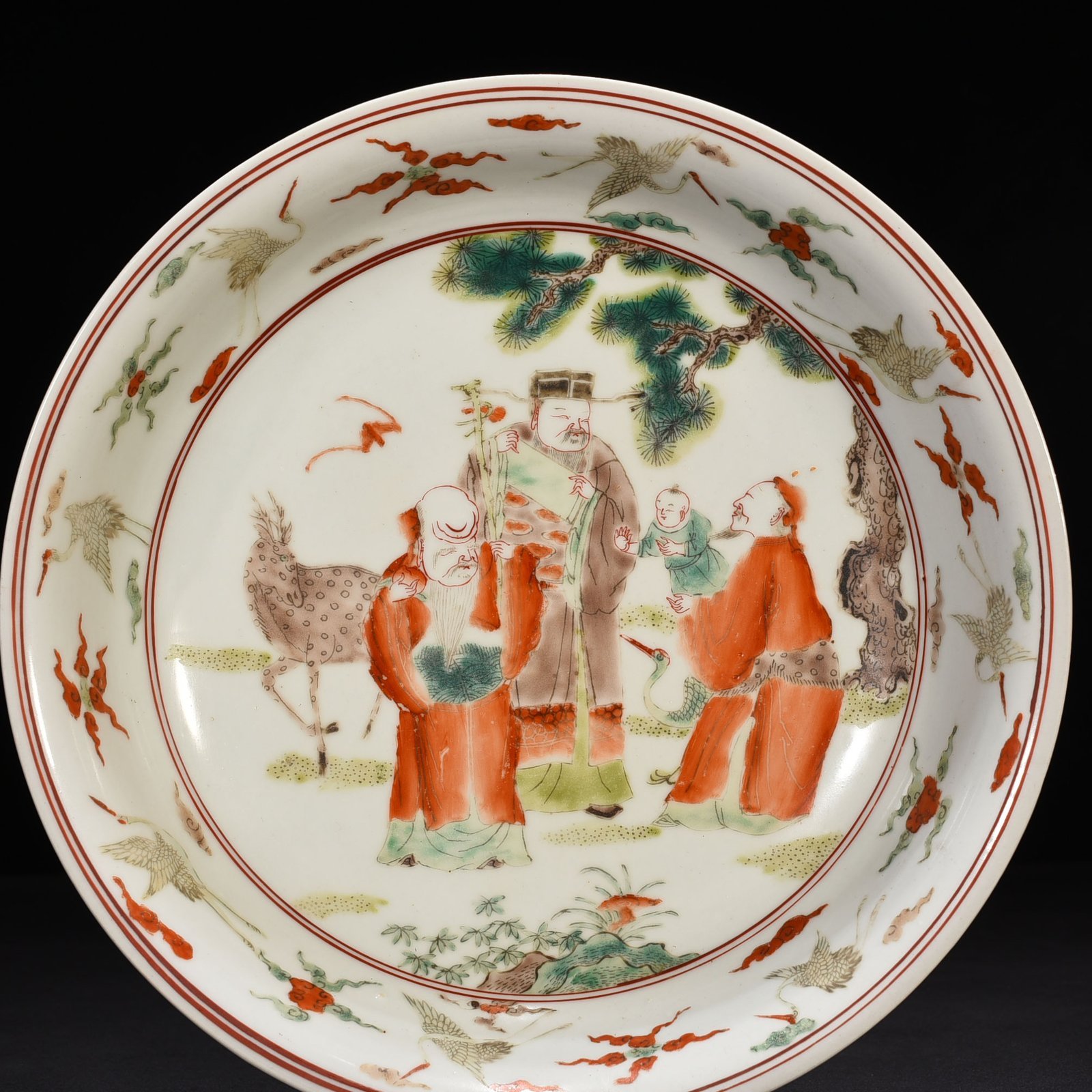 Ming Dynasty Wanli multicolored three-star high-illumination figure plate