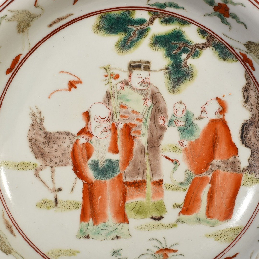 Ming Dynasty Wanli multicolored three-star high-illumination figure plate
