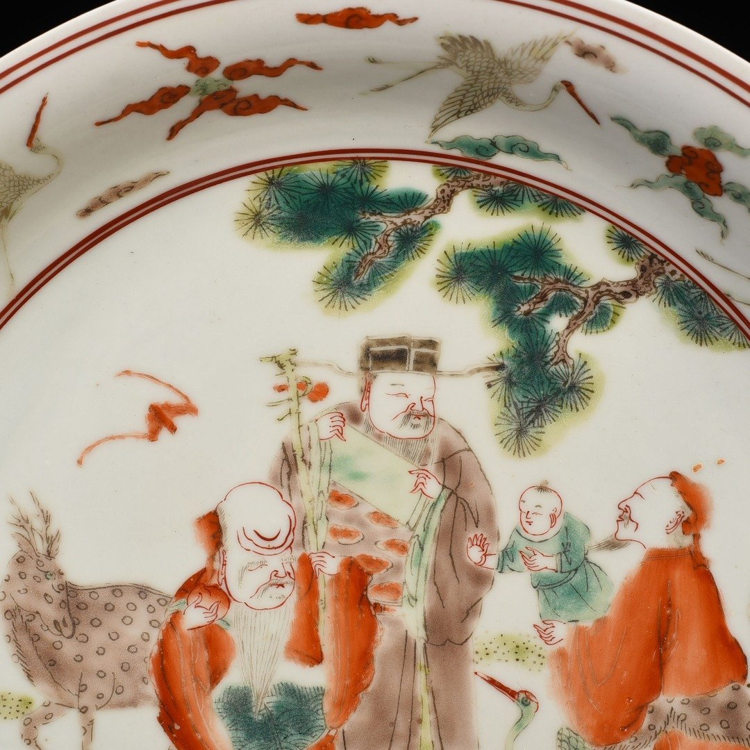 Ming Dynasty Wanli multicolored three-star high-illumination figure plate
