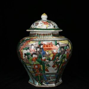 Ming Dynasty Wanli colorful character story pattern six-sided general jar