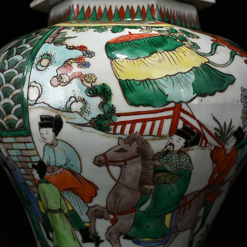 Ming Dynasty Wanli colorful character story pattern six-sided general jar