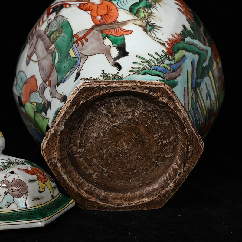 Ming Dynasty Wanli colorful character story pattern six-sided general jar