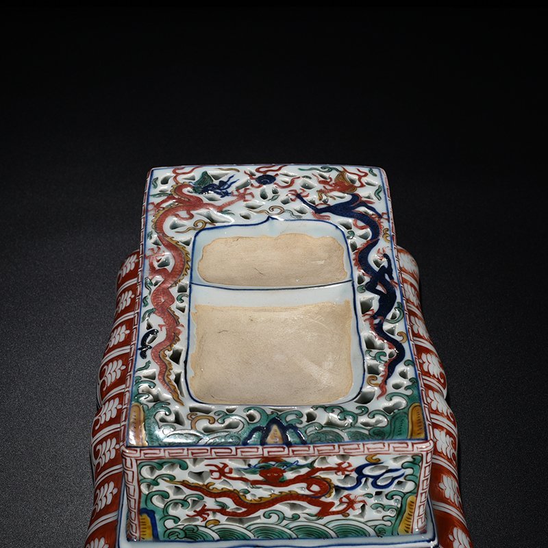 Ming Dynasty Wanli blue and white multicolored hollow dragon pattern inkstone