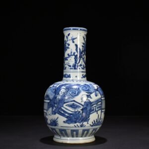 Ming Dynasty Wanli blue and white figure pattern straight neck bottle