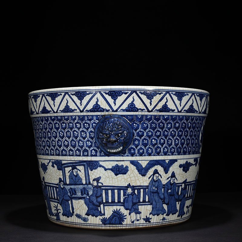 Ming Dynasty Wanli blue and white chess calligraphy and painting scroll vat with figure pattern
