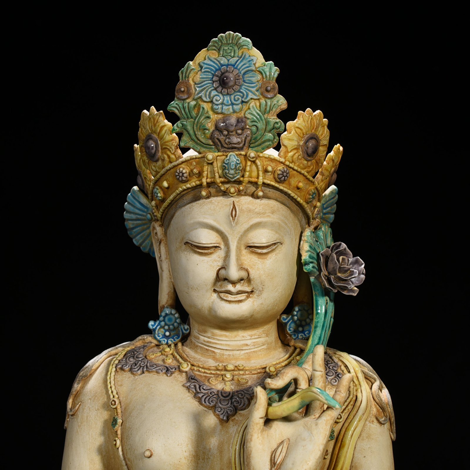 Ming Dynasty Jiajing Su three-color Guanyin Buddha statue