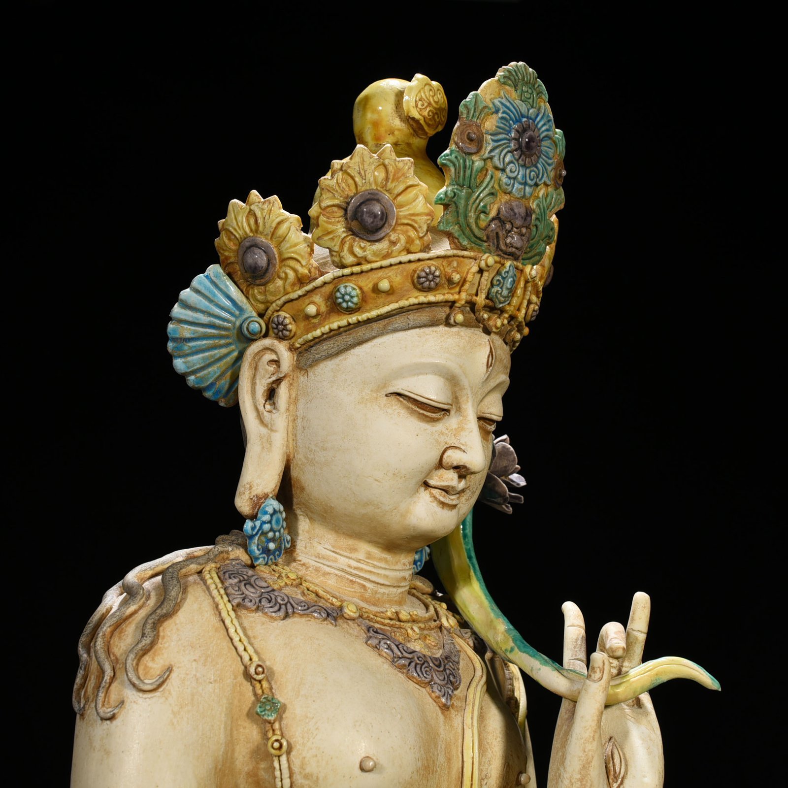 Ming Dynasty Jiajing Su three-color Guanyin Buddha statue